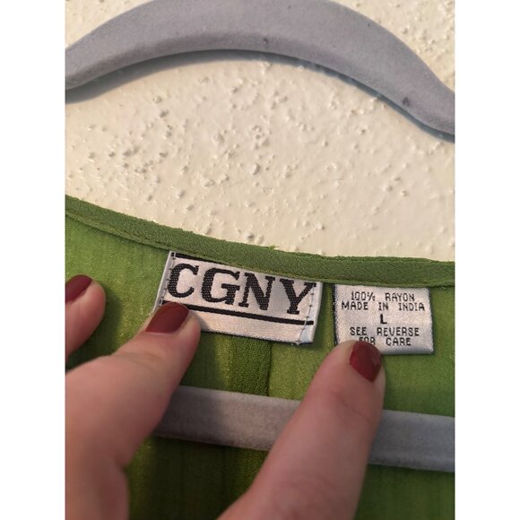 Vintage Boho Chic Green Embroidered Button-Down Tunic Top By CGNY Long Sleeve - Picture 4 of 14